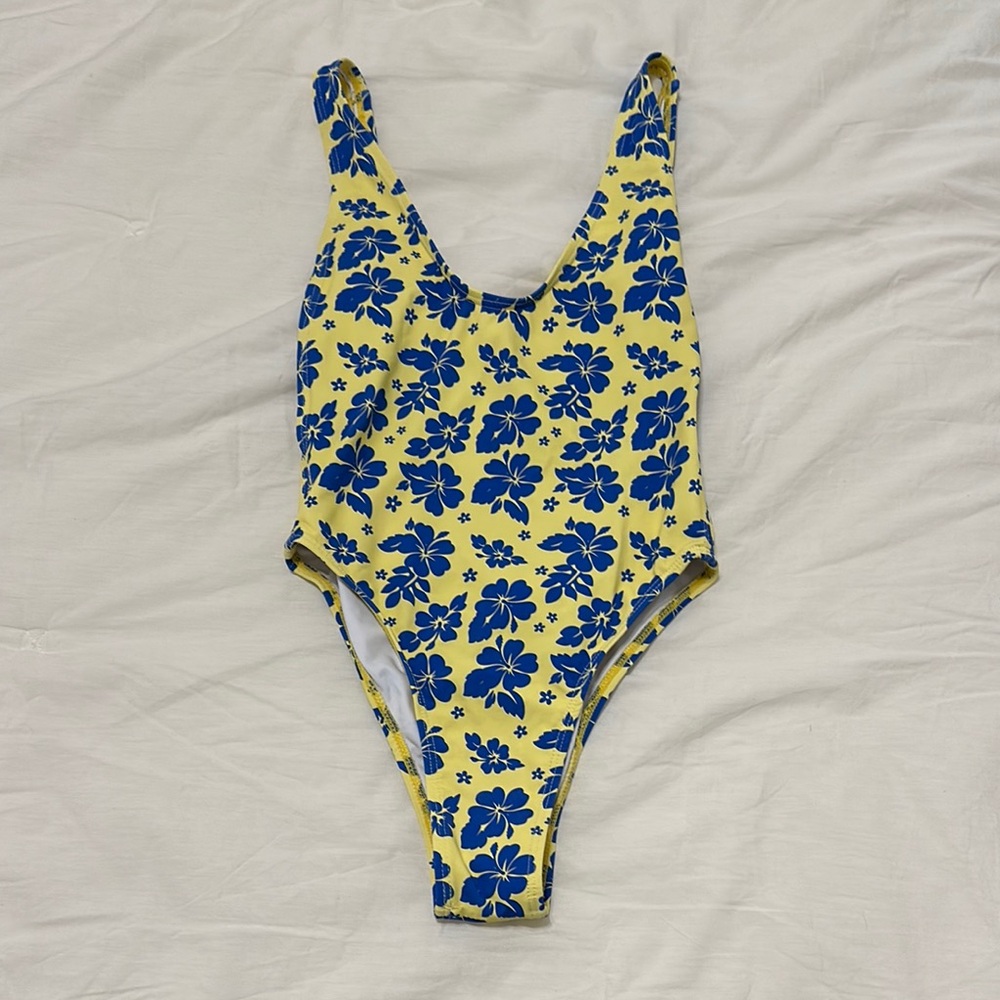 Vibrant Yellow and Blue Floral One-Piece Swimsuit
